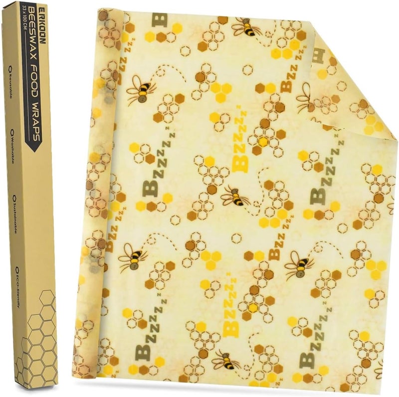 ERKOON Reusable Beeswax Wraps 13 x 39 Inch Beeswax Wraps for Food Eco-Friendly Sustainable Food Storage Wraps for Sandwich, Cheese, Fruit, Bread, Snacks - Image 1